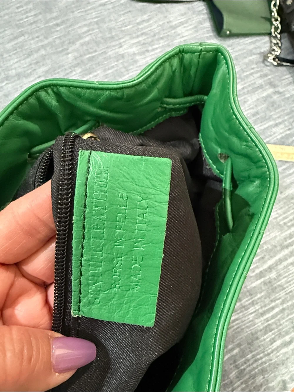 Green genuine Leather bucket Tote with Italian Craftsmanship